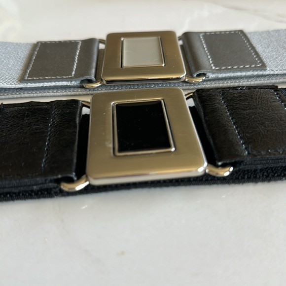 Two wide stretchy Belts - solid Grey and Black- Silver 2” wide The Limited Sz L - Picture 3 of 9